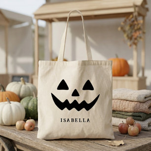 Tote Bag Nom personnalisé Visage de citrouille mignon