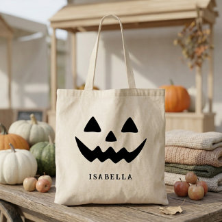 Tote Bag Nom personnalisé Visage de citrouille mignon