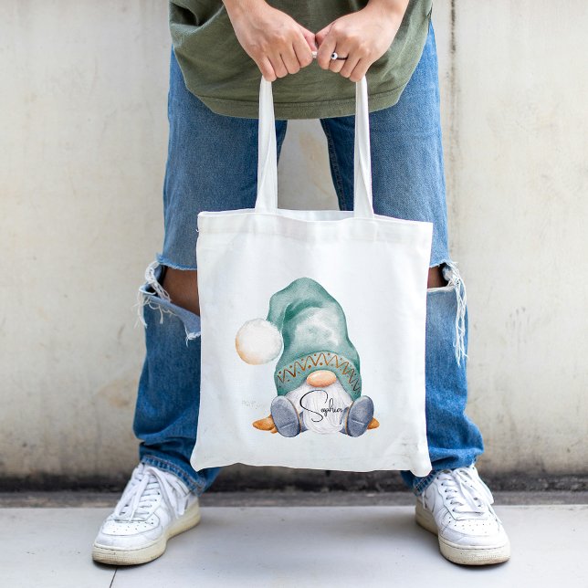 Tote Bag Nom personnalisé Winter Gnome Holiday (Custom Name Winter Gnome Holiday Tote Bag)