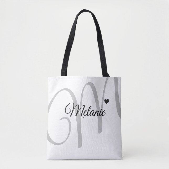 Tote Bag nom petit coeur-amour blanc (Devant)