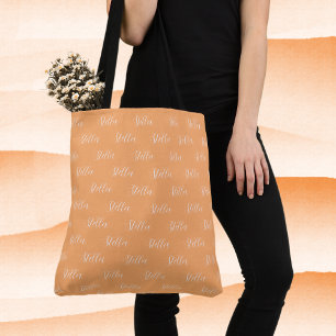 Tote Bag Nom répété dans Apricot tout-en-blanc