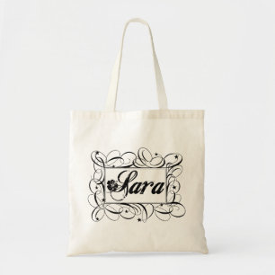 Tote Bag nom Sara en noir à l'intérieur d'un cadre élégant
