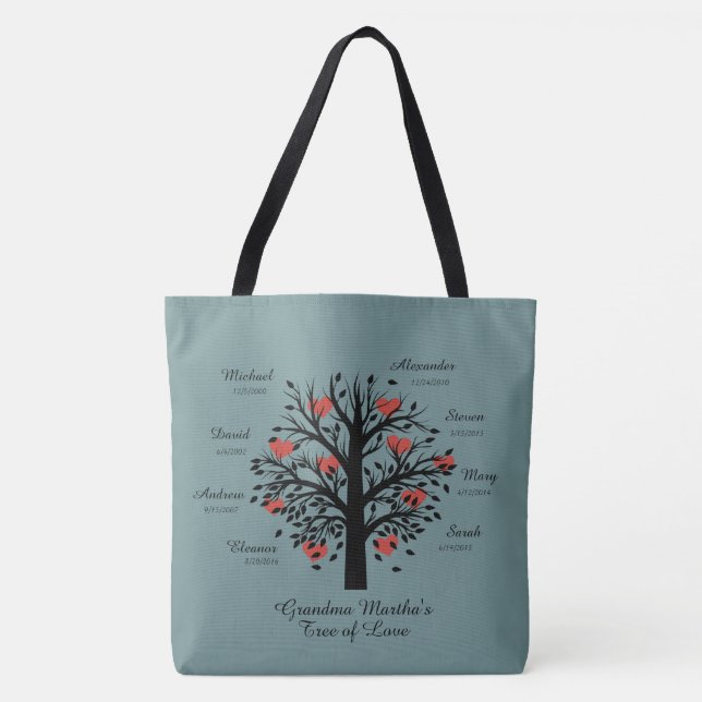 Tote Bag Noms/dates faits sur commande d'arbre de (Devant)