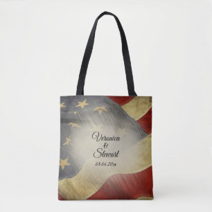 Tote Bag Noms de drapeau américain en détresse et date