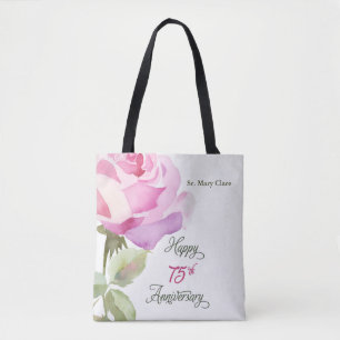 Tote Bag Nonne Personnalisé 75e Anniversaire Rose Rose
