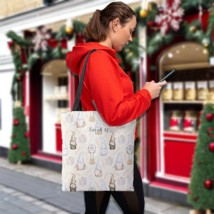 Tote Bag Nordic Christmas Gnomes Nom personnalisé