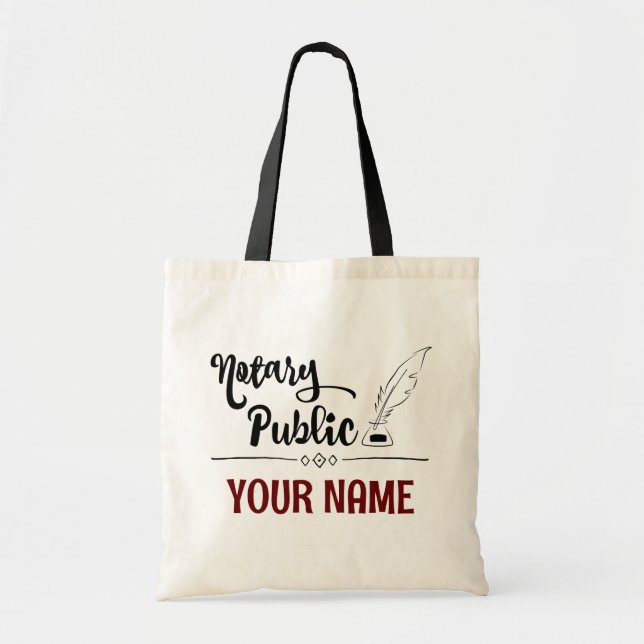 Tote Bag Notaire Public Feather Quill Votre nom Customisé (Devant)