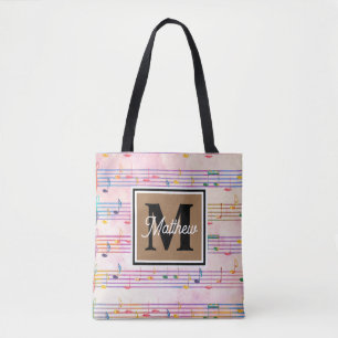 Tote Bag Note musicale colorée Musicien Monogramme
