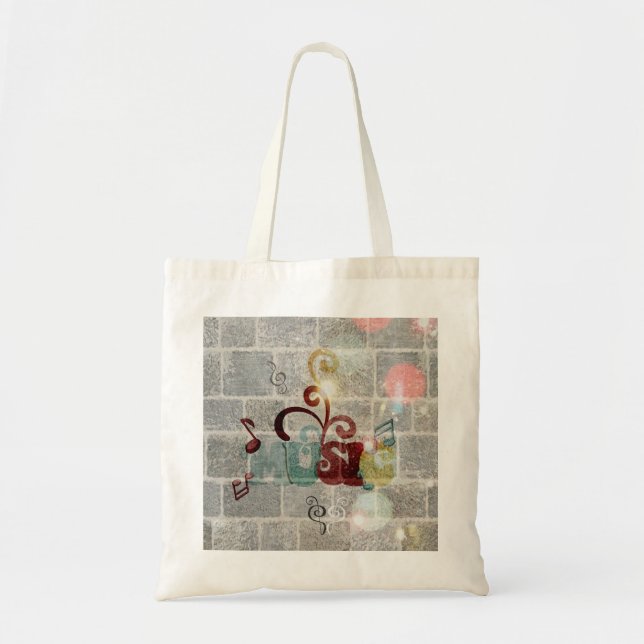 Tote Bag notes de musique cool mot sur brique gris clair mu (Devant)