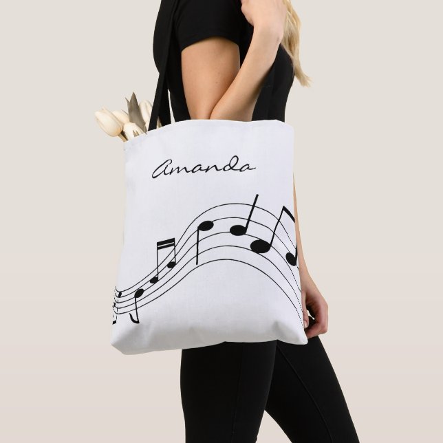 Tote Bag Notes de musique personnalisées sur fond blanc chi (De près)