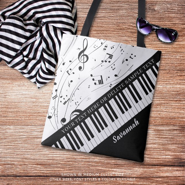 Tote Bag Notes de musique Piano personnalisées Nom du scrip (Créateur téléchargé)