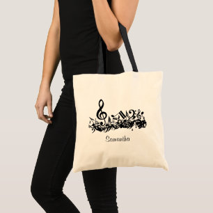 Tote Bag Notes musicales brouillées personnalisables noires