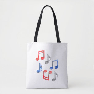 Tote Bag Notes musicales en argent rouge et Parties scintil