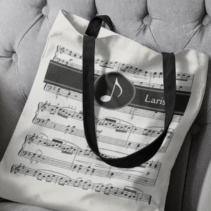 Tote Bag Notes musicales en noir et blanc personnalisées