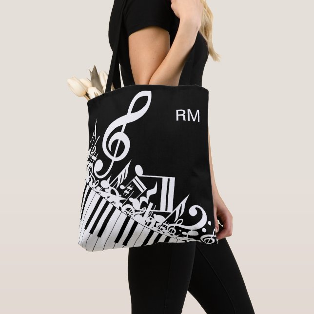 Tote Bag Notes musicales et touches de piano personnalisées (De près)