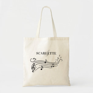 Tote Bag Notes noires et blanches de musique de piano de