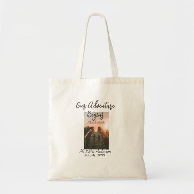 Tote Bag Notre aventure commence couple photo amour & merci (Devant)
