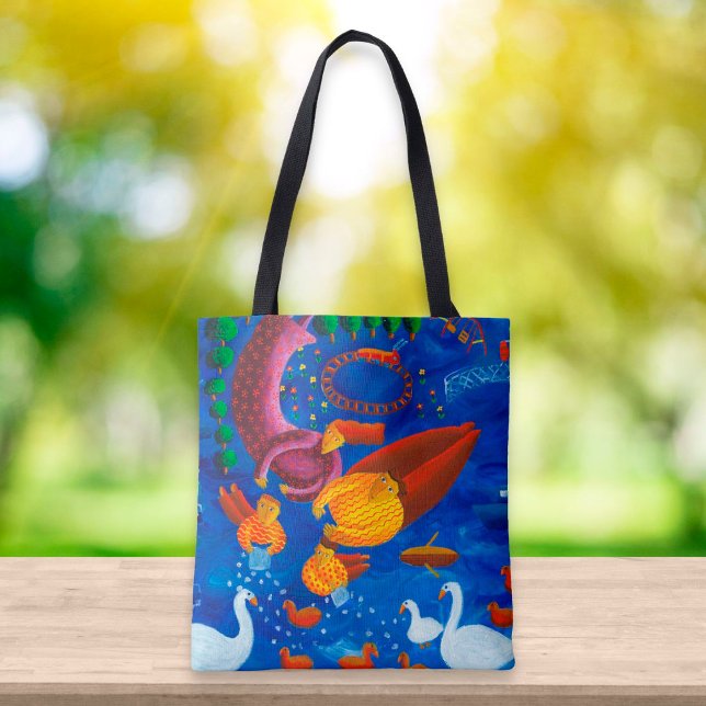 Tote Bag Nourrir Les Canards Peinture Contemporaine (Créateur téléchargé)