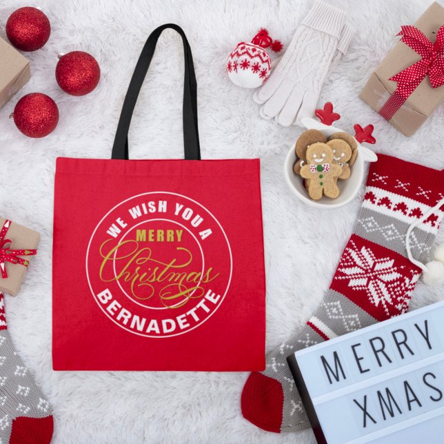 Tote Bag Nous vous souhaitons un joyeux Noël Rouge Nom pers (Créateur téléchargé)