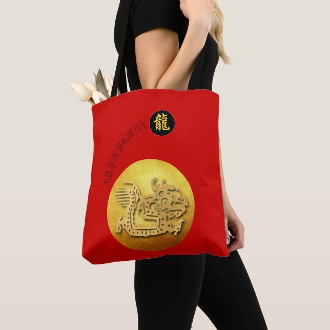 Tote Bag Nouvel An chinois Dragon rouge d'or 2024 AoTB (De près)
