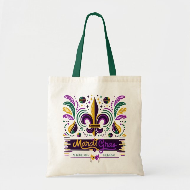 Tote Bag Nouvelle-Orléans Mardi Gras jaune violet vert (Devant)