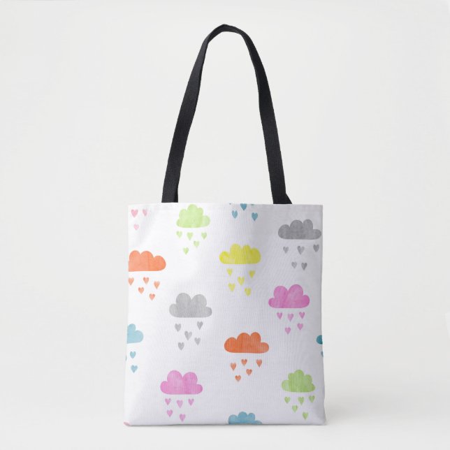 Tote Bag Nuages de rêve : pluie cardiaque aquarelle (Devant)