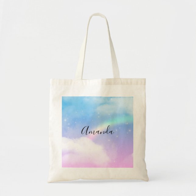 Tote Bag Nuages pastel magiques et arc-en-ciel (Devant)