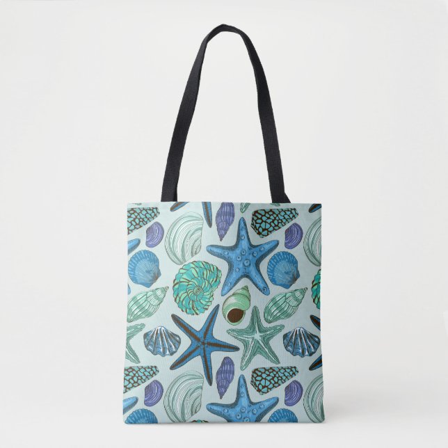 Tote Bag Nuances des coquillages et du motif bleus (Devant)