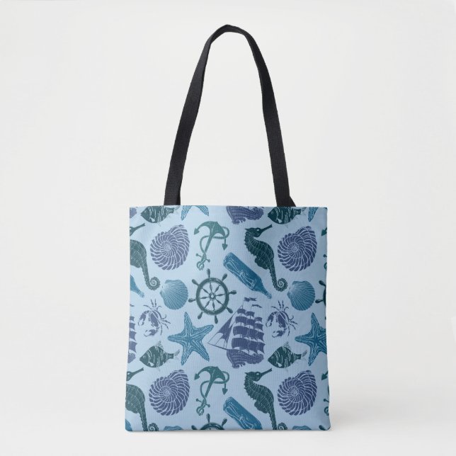 Tote Bag Nuances nautiques de motif bleu (Devant)