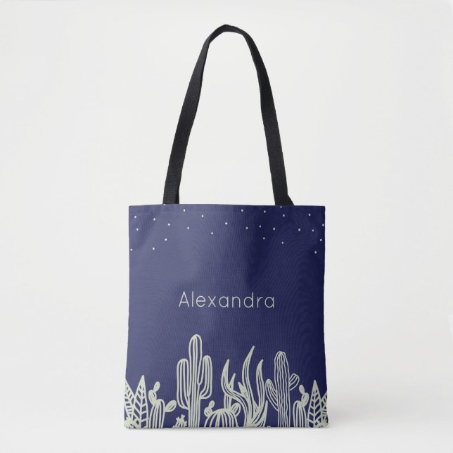 Tote Bag Nuit au cactus de désert - nom personnalisé (Devant)