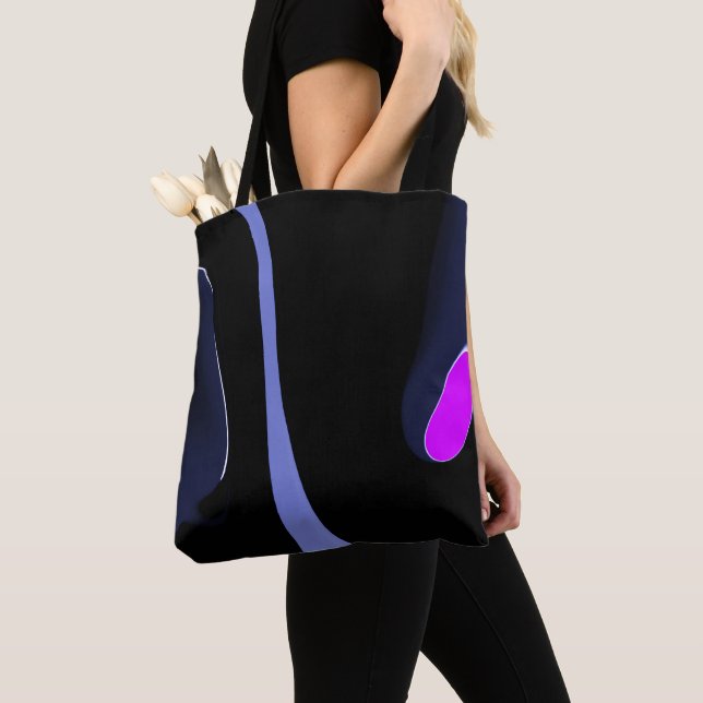 Tote Bag Nuit de la Comète : Bleu Abstrait, Violet & Noir (De près)