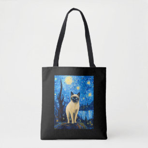 Tote Bag Nuit étoilée surréaliste Chat siamois