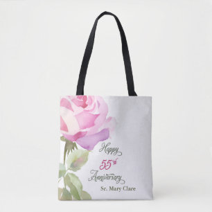 Tote Bag Nun 55e anniversaire jubilé nom personnalisé rose