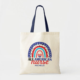 Tote Bag Nurse All American Flag Rainbow Name