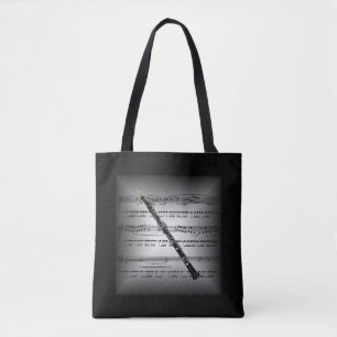 Tote Bag Oboe ~ 3D Partition Musique ~ Gris/Noir Coussin ~