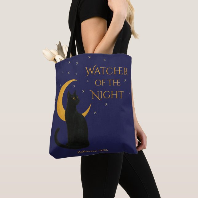 Tote Bag Observateur de la nuit - Chat noir d'Halloween (De près)
