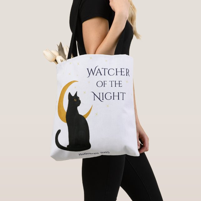 Tote Bag Observateur de la nuit - Chat noir d'Halloween (De près)