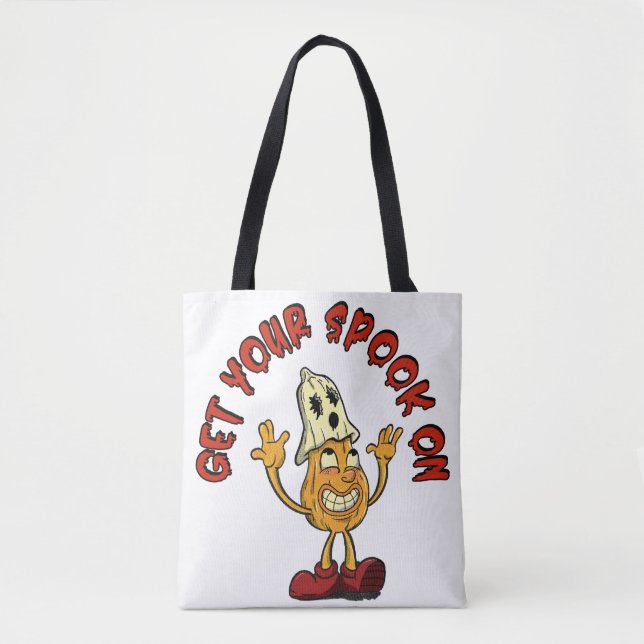 Tote Bag Obtenez votre Spook sur la mascotte citrouille rét (Devant)