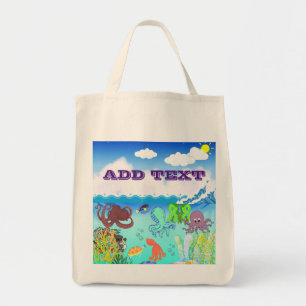 Tote Bag Océan Bleu Moctopus Mer Profonde Tropique Pour Mam