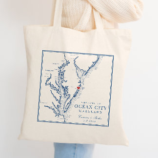 Tote Bag Ocean City Maryland Élégant Mariage Accueil Navy