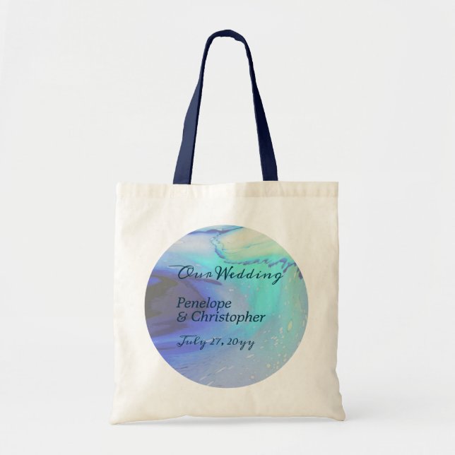 Tote Bag Océan moderne Eau Bleu Plage Abstraite Mariage (Devant)