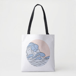 Tote Bag Océan Rose/Bleu Vagues D'Océan Esthétique Avec Pla