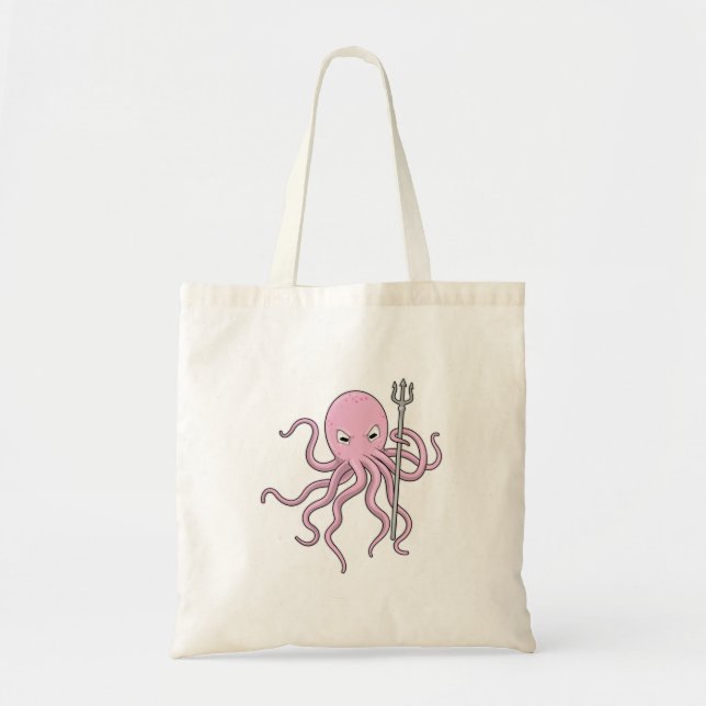 Tote Bag Octopus en tant qu'assistant avec Trident (Devant)