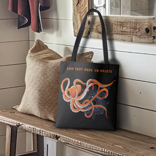 Tote Bag Octopus Orange Mandala bleu