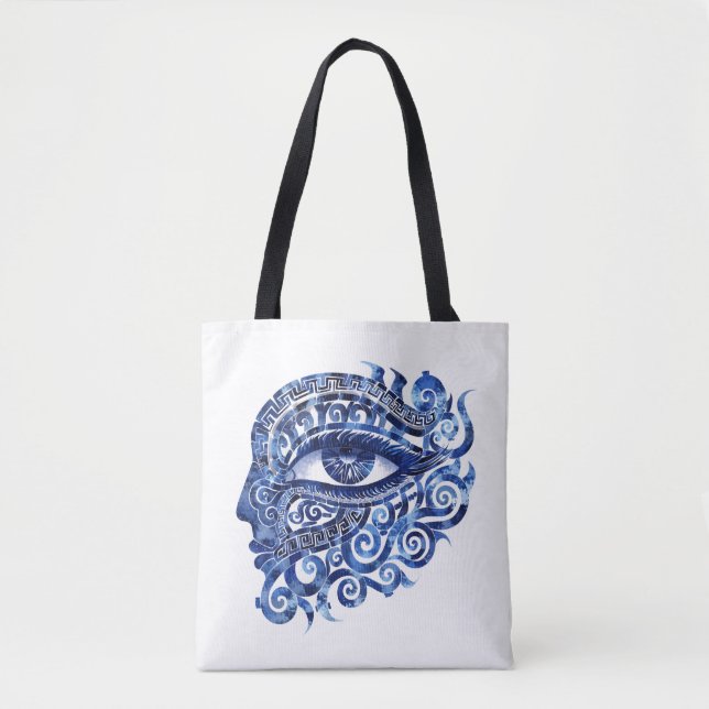 Tote Bag Oeil mal grec Abstrait avec clé grecque (Devant)
