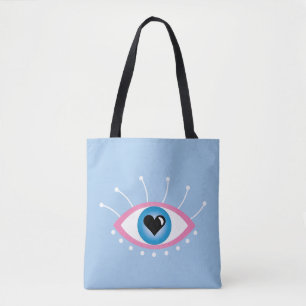 Tote Bag Oeil mal grec avec cils rose bleu