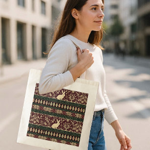 Tote Bag Oeuf de Pâques Chic Lapin Floral Art Nouveau Bourg