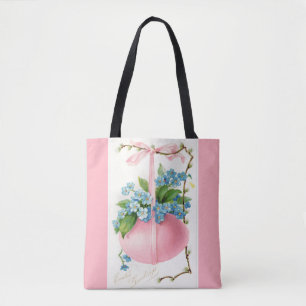 Tote Bag Oeuf de Pâques rose et fleurs
