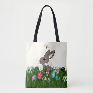 Tote Bag OEufs de lapin personnalisés de Pâques en surimp