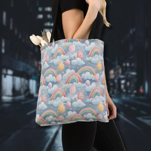 Tote Bag Œufs de Pâques arc-en-ciel pastel vintage avec nua
